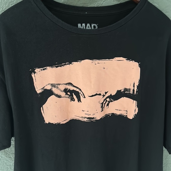 MAD ENGINE Short Sleeve T-Shirt The Creation of Adam Renaissance Art Mens - Picture 2 of 5